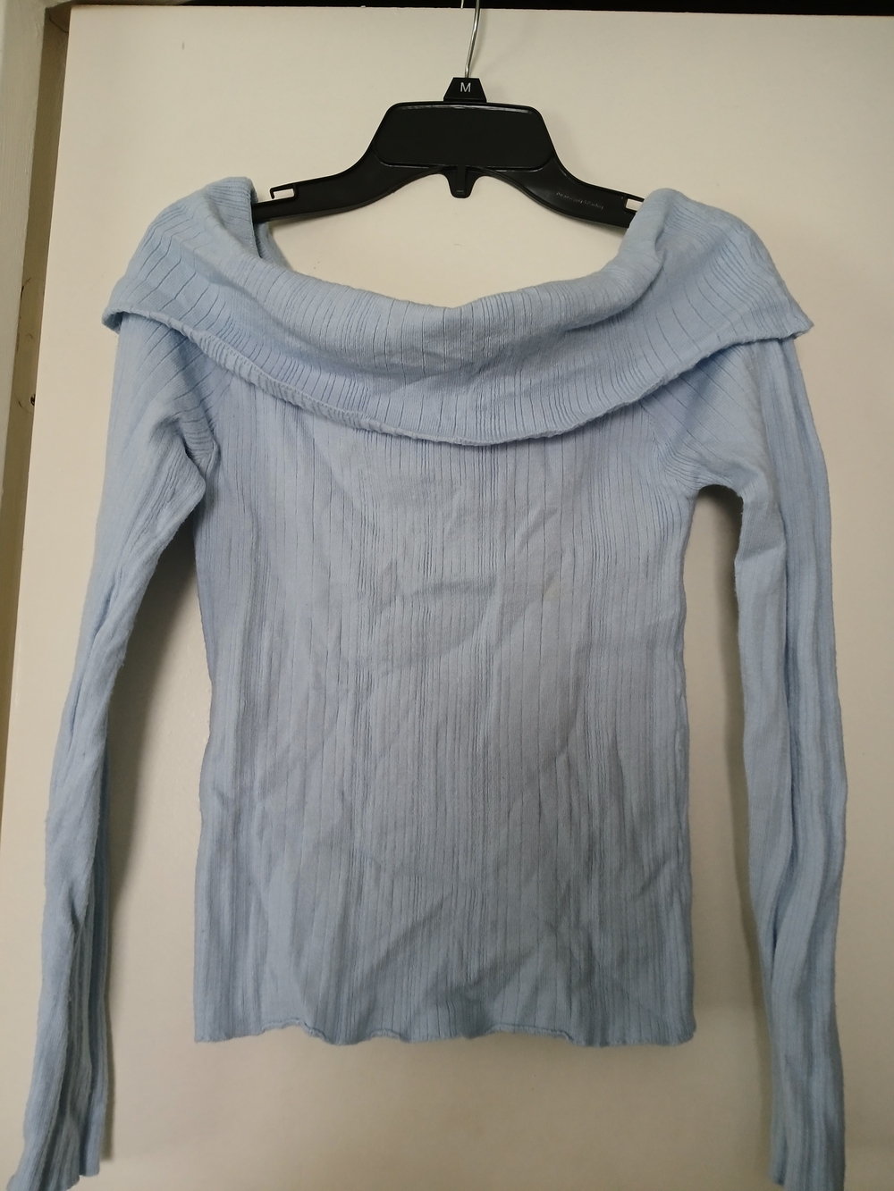 Light Blue Off-Shoulder Ribbed Women's Blouse
